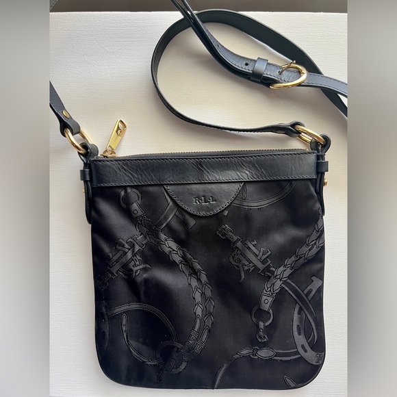 Vintage Ralph Lauren square purse in black with gold hardware and leather trim - Picture 2 of 6